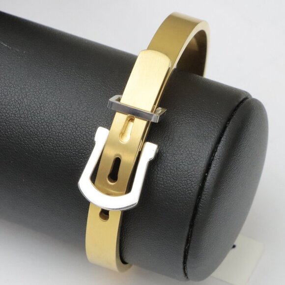Jewelry - Stylish Gold-Tone Stainless Steel Bracelet with Buckle Design, THJWEL002